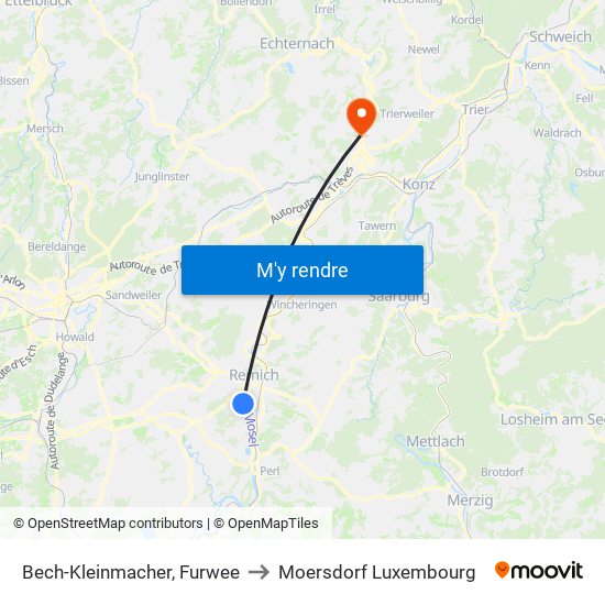 Bech-Kleinmacher, Furwee to Moersdorf Luxembourg map