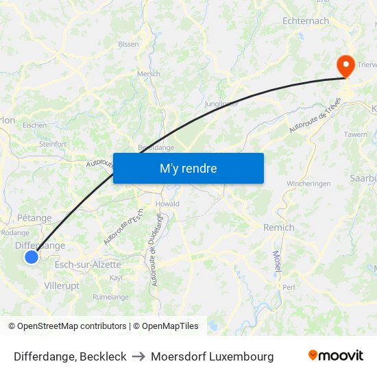 Differdange, Beckleck to Moersdorf Luxembourg map