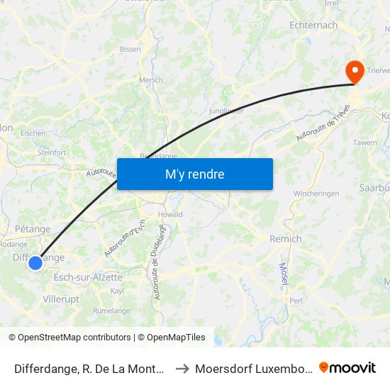 Differdange, R. De La Montagne to Moersdorf Luxembourg map