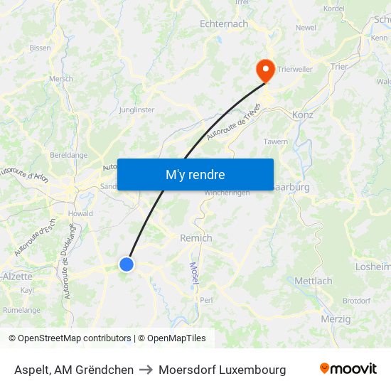 Aspelt, AM Grëndchen to Moersdorf Luxembourg map