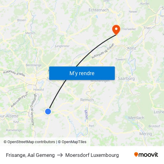 Frisange, Aal Gemeng to Moersdorf Luxembourg map
