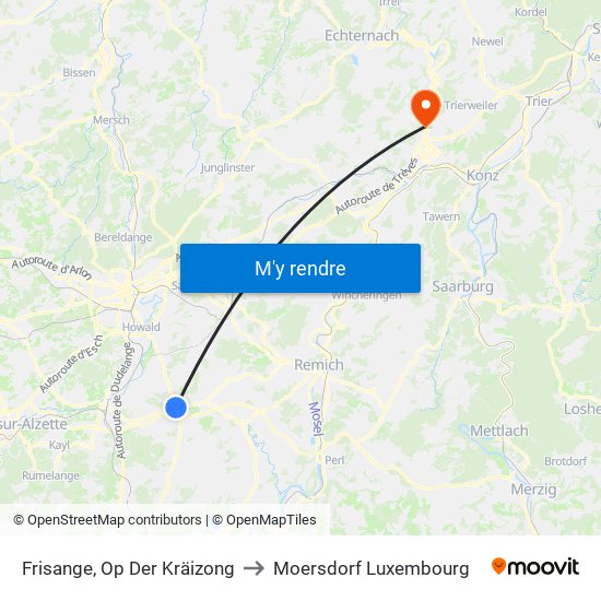 Frisange, Op Der Kräizong to Moersdorf Luxembourg map