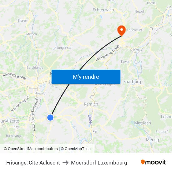 Frisange, Cité Aaluecht to Moersdorf Luxembourg map