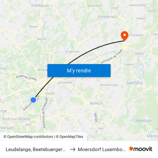 Leudelange, Beetebuergerwee to Moersdorf Luxembourg map