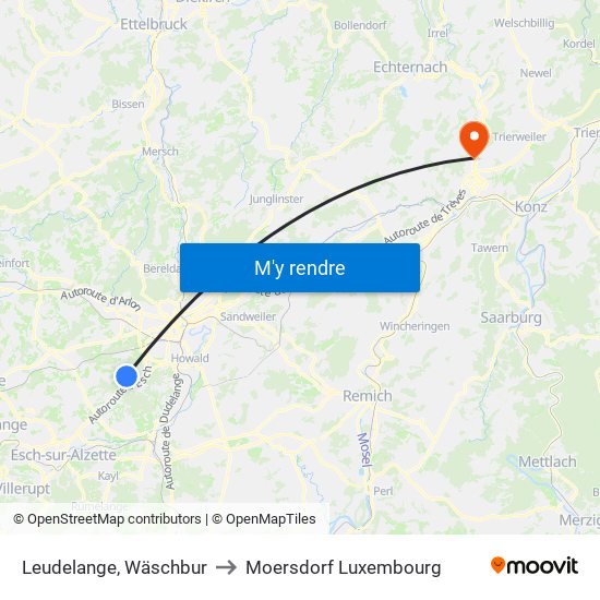 Leudelange, Wäschbur to Moersdorf Luxembourg map