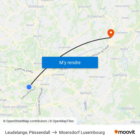 Leudelange, Pëssendall to Moersdorf Luxembourg map