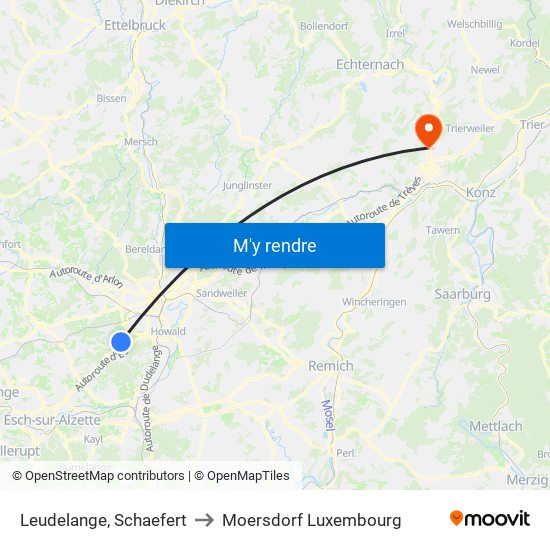 Leudelange, Schaefert to Moersdorf Luxembourg map