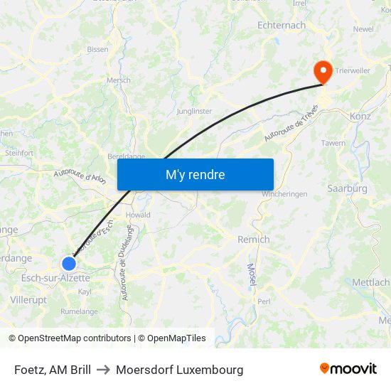 Foetz, AM Brill to Moersdorf Luxembourg map