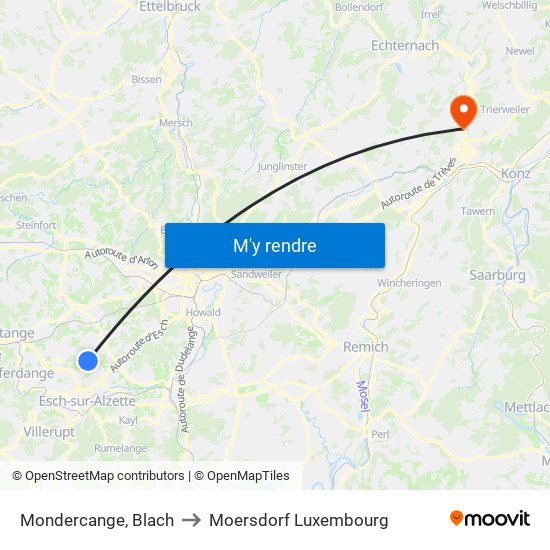 Mondercange, Blach to Moersdorf Luxembourg map