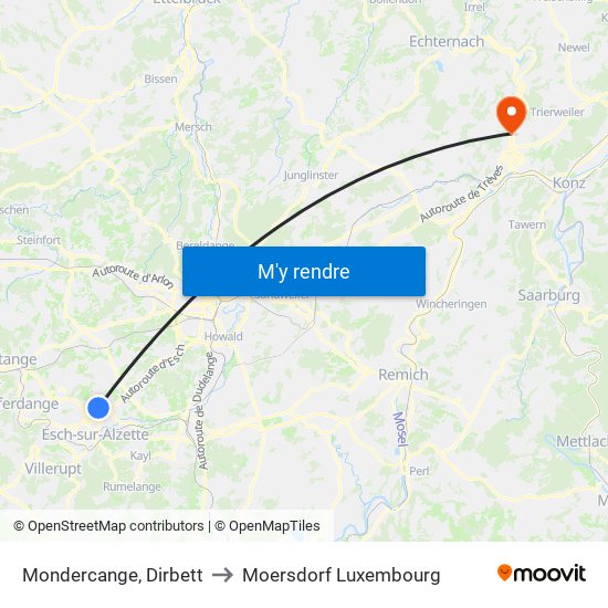 Mondercange, Dirbett to Moersdorf Luxembourg map