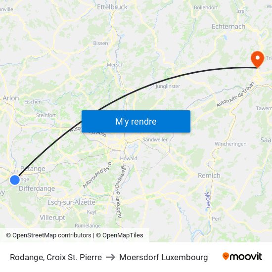 Rodange, Croix St. Pierre to Moersdorf Luxembourg map