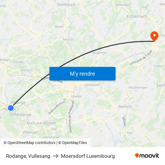 Rodange, Vullesang to Moersdorf Luxembourg map