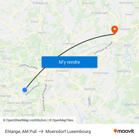 Ehlange, AM Pull to Moersdorf Luxembourg map