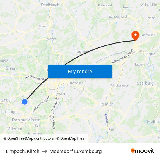 Limpach, Kiirch to Moersdorf Luxembourg map