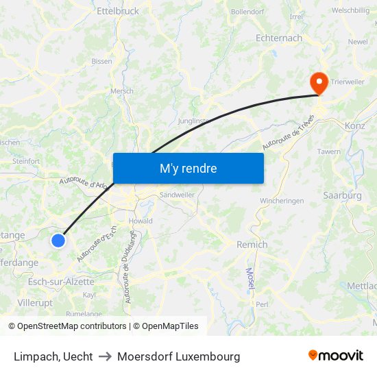 Limpach, Uecht to Moersdorf Luxembourg map