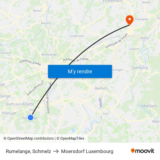 Rumelange, Schmelz to Moersdorf Luxembourg map