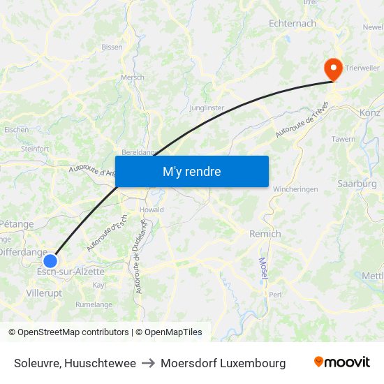 Soleuvre, Huuschtewee to Moersdorf Luxembourg map
