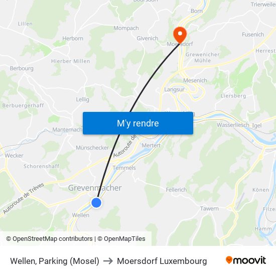 Wellen, Parking (Mosel) to Moersdorf Luxembourg map