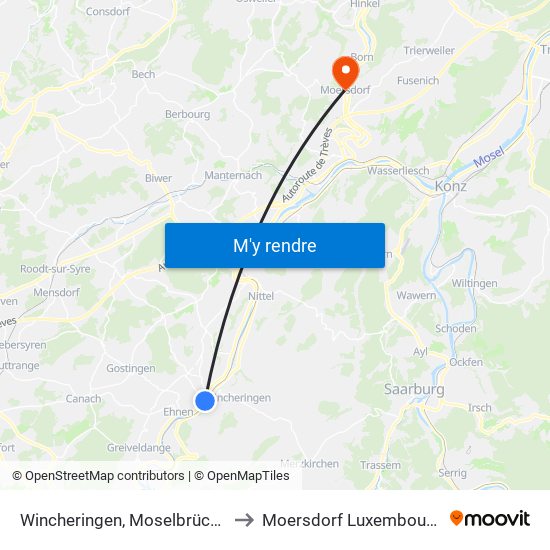 Wincheringen, Moselbrücke to Moersdorf Luxembourg map