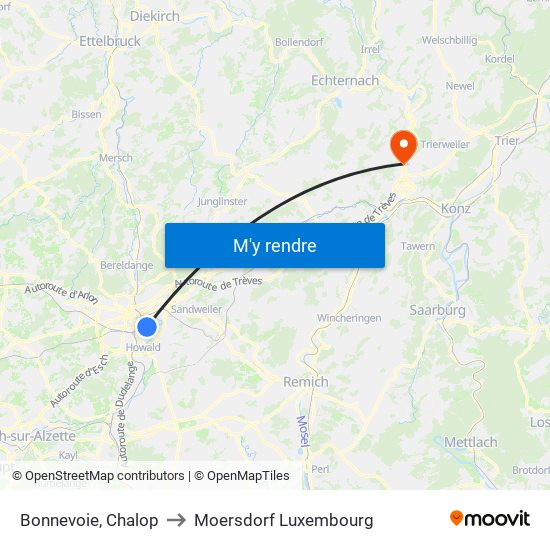 Bonnevoie, Chalop to Moersdorf Luxembourg map
