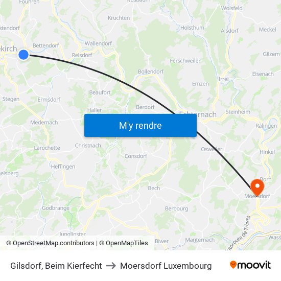 Gilsdorf, Beim Kierfecht to Moersdorf Luxembourg map