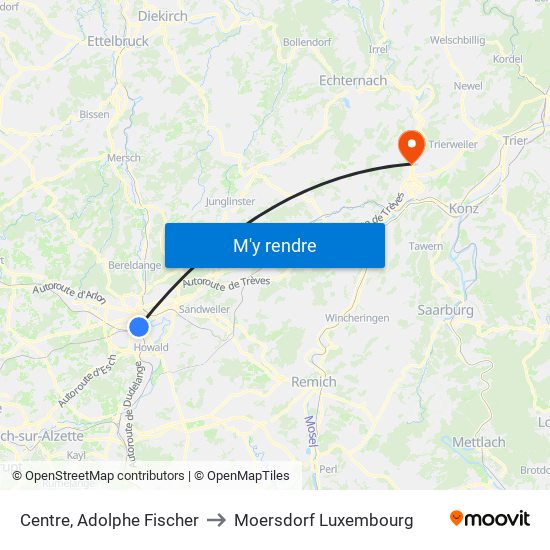 Centre, Adolphe Fischer to Moersdorf Luxembourg map