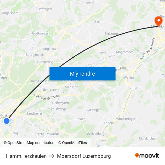 Hamm, Ierzkaulen to Moersdorf Luxembourg map