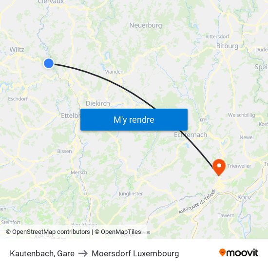 Kautenbach, Gare to Moersdorf Luxembourg map