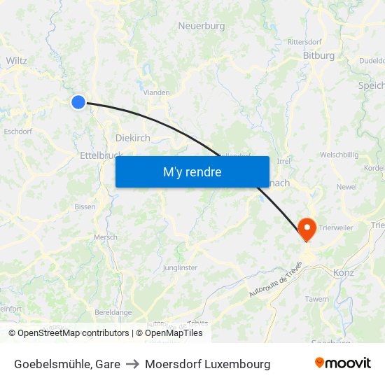 Goebelsmühle, Op Der Gare to Moersdorf Luxembourg map