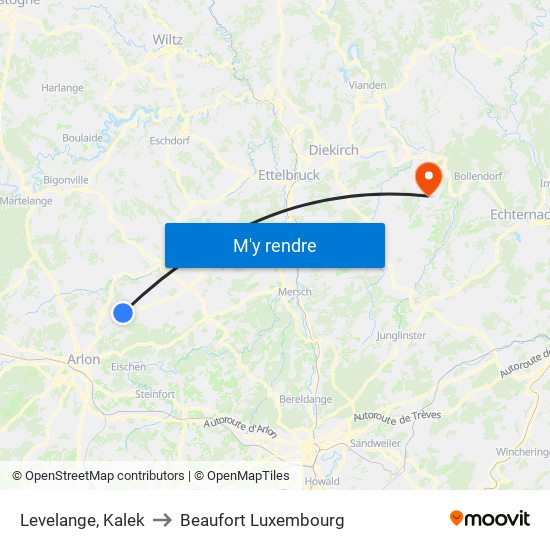 Levelange, Kalek to Beaufort Luxembourg map