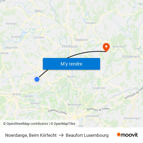 Noerdange, Beim Kiirfecht to Beaufort Luxembourg map