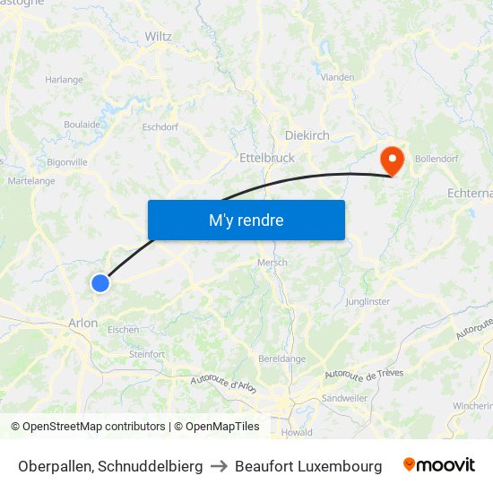 Oberpallen, Schnuddelbierg to Beaufort Luxembourg map