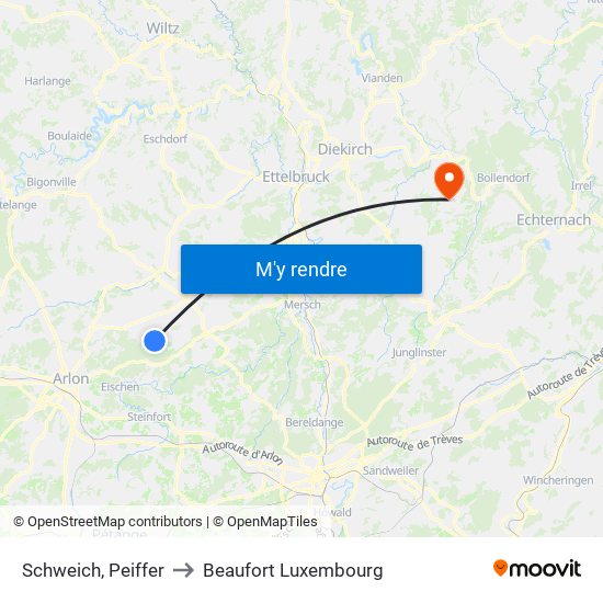 Schweich, Peiffer to Beaufort Luxembourg map
