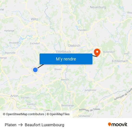 Platen to Beaufort Luxembourg map