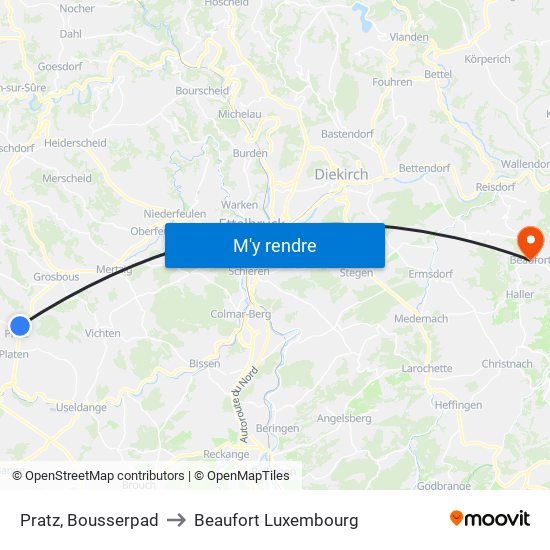Pratz, Bousserpad to Beaufort Luxembourg map