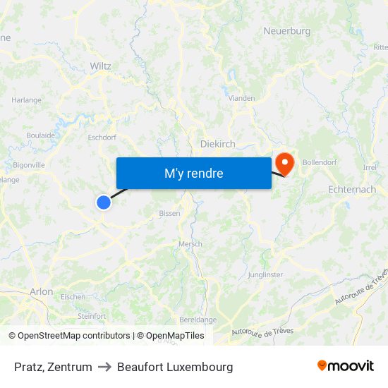 Pratz, Zentrum to Beaufort Luxembourg map