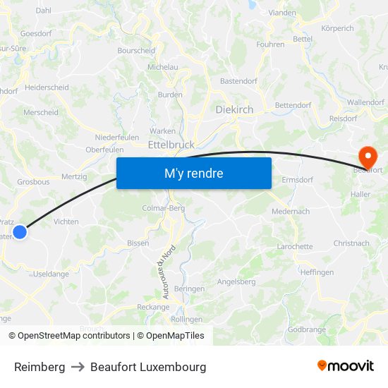 Reimberg to Beaufort Luxembourg map