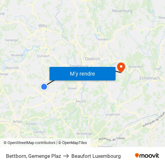 Bettborn, Gemenge Plaz to Beaufort Luxembourg map
