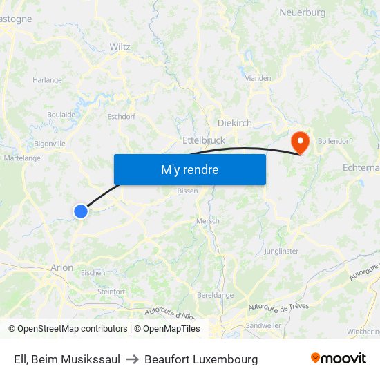 Ell, Beim Musikssaul to Beaufort Luxembourg map