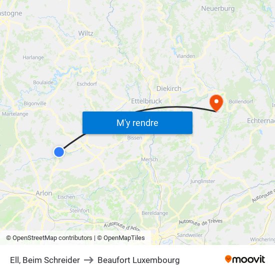 Ell, Beim Schreider to Beaufort Luxembourg map