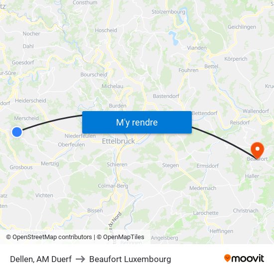 Dellen, AM Duerf to Beaufort Luxembourg map