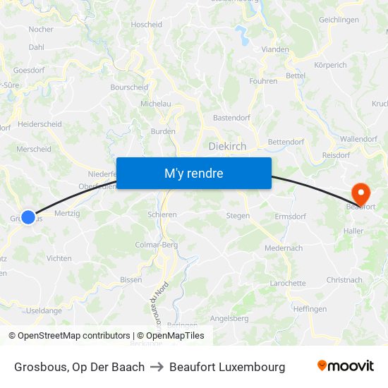 Grosbous, Op Der Baach to Beaufort Luxembourg map