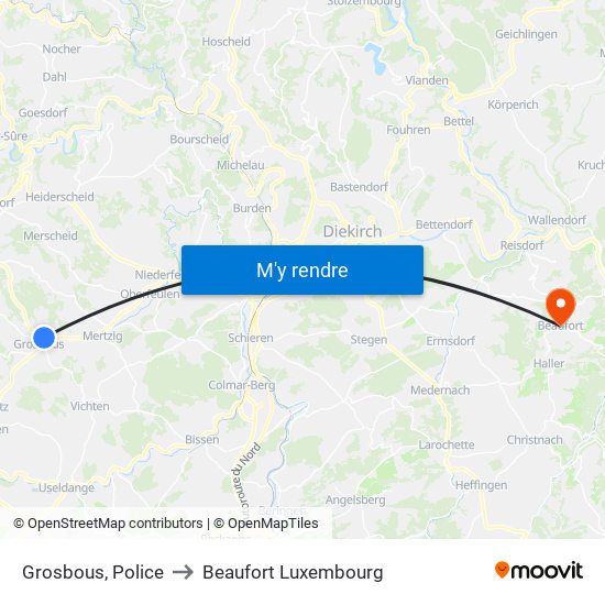 Grosbous, Police to Beaufort Luxembourg map