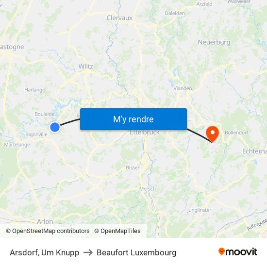 Arsdorf, Um Knupp to Beaufort Luxembourg map