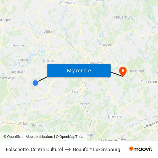 Folschette, Centre Culturel to Beaufort Luxembourg map