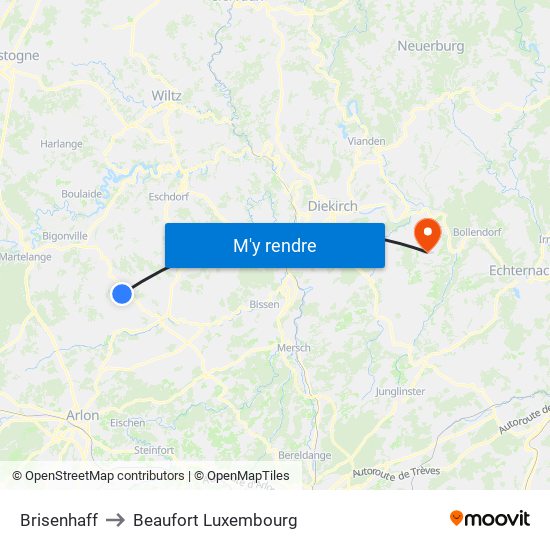 Brisenhaff to Beaufort Luxembourg map