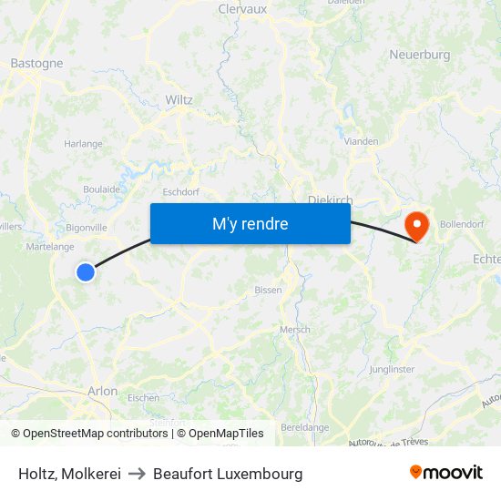 Holtz, Molkerei to Beaufort Luxembourg map