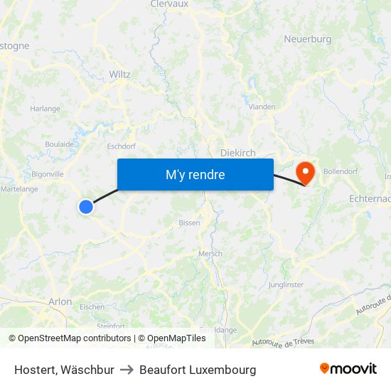 Hostert, Wäschbur to Beaufort Luxembourg map