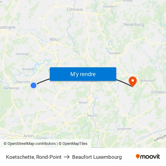 Koetschette, Rond-Point to Beaufort Luxembourg map