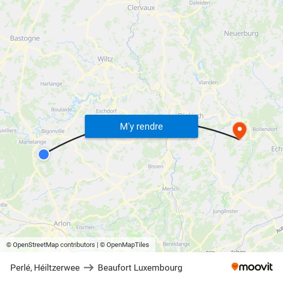 Perlé, Héiltzerwee to Beaufort Luxembourg map